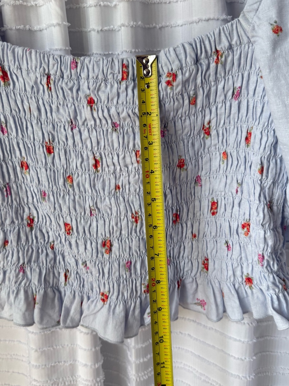 Altar'd State Light Blue Floral Smocked Puff-Sleeve Crop Top - Picture 6 of 7